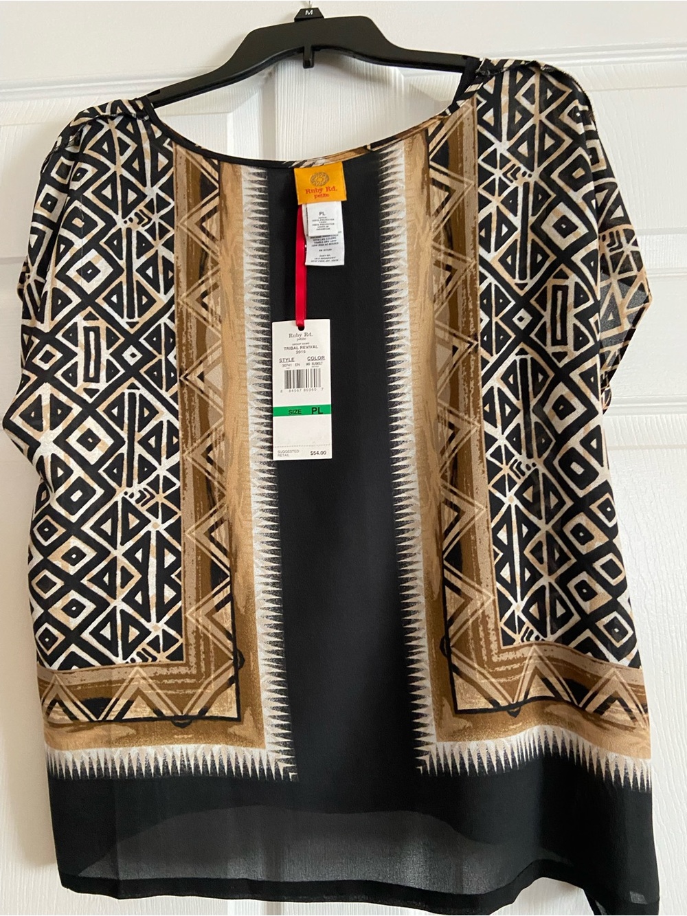 Ruby Rd. Black and Gold Geometric 2 piece Print Dolman Top. Size PL - Picture 2 of 3